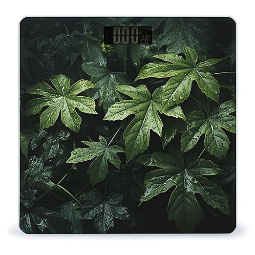 Green Leaves Pattern Bathroom Scale for Body Weight LCD Display Digital Bathroom Scale Tempered Glass Bathroom Weight Scales Fashion Smart Scales for Home Bedroom 400 Lb