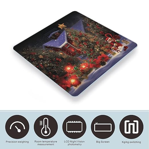 Christmas Cheer Scale for Body Weight Safe Rounded Corners Tempered Glass Digital Bathroom Scale LED Display 400lb Capacity Weight Scales with High Precision Sensors