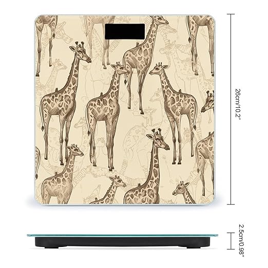 Hand Drawn Giraffes Scale for Body Weight Precision Bathroom Weighing Scales with Back Lit LCD Display Sturdy Tempered Glass Body Weight Scales Digital Bathroom Scale 400lb