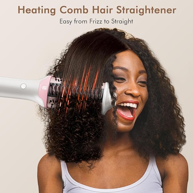 2-in-1 Blow Dryer Brush &amp Hair Straightener Ionic &amp Ceramic Thermal Brush with Adjustable Heat &amp Cool Shot 110000 RPM Motor High-Speed Motor for Frizz-Free Smooth &amp Voluminous Hair