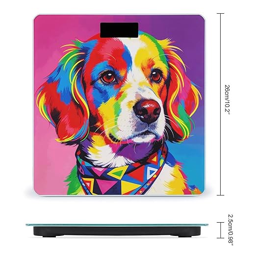Colorful Dog Portrait Weight ScaleClear LED Display Bathroom Digital Weighing ScaleTempered Glass Digital Bathroom Scale for Body Weight Capacity Up to 400 Lbs