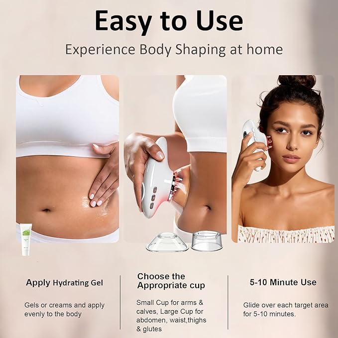 Body Sculpting Machine 4 in 1 Cellulite Remover for Legs Adjustable Cellulite Massage Tool Home Use Cupping Therapy Tool for Belly Waist Arms Legs and Face (Beige)