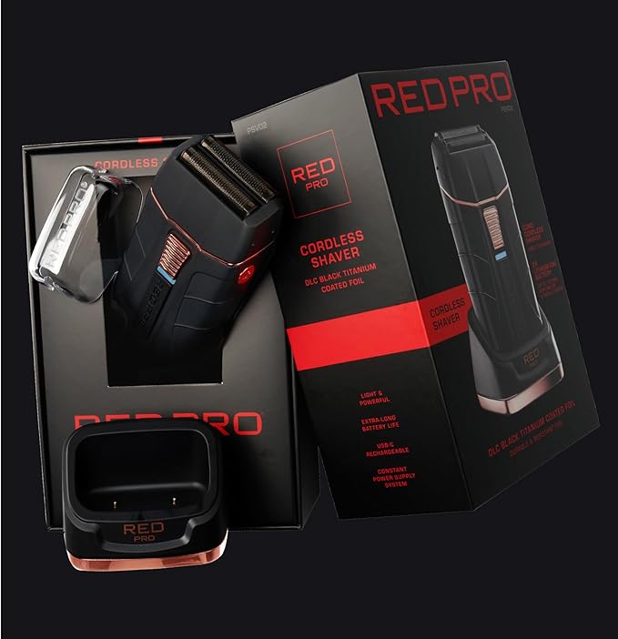 RED Pro Titanium Foil Shaver Cord/Cordless Shaver and Men's Grooming Pouch