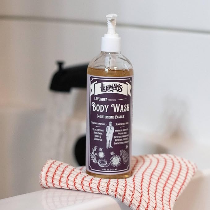 Lehman's Castile Moisturizing Body Wash All Natural Liquid Soap Gently Cleanses Hands Body and Hair 16 fl oz Lavender