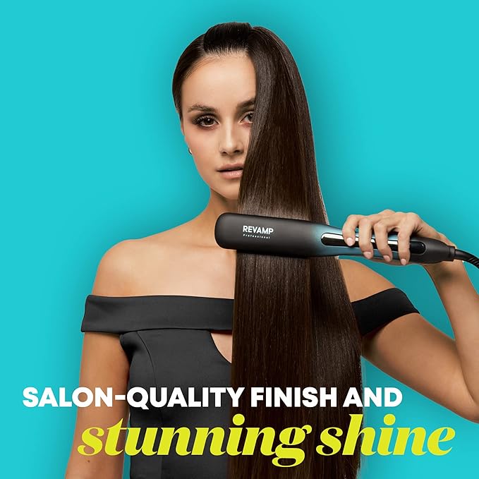 Revamp Progloss Wide Ultra X Shine 1.5-Inch Flat Iron Hair Straightener – Ceramic Hair Straightener with Keratin Argan &amp Coconut Oil Infused Ceramic &amp Ionic Plates Ideal for Long Thick Cur