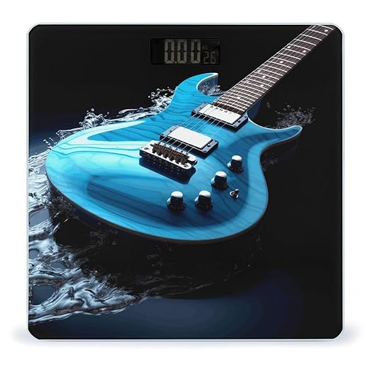 Blue Guitar Scale for Body Weight Safe Rounded Corners Tempered Glass Digital Bathroom Scale LED Display 400lb Capacity Weight Scales with High Precision Sensors