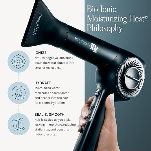 Bio Ionic 10X Ultralight Speed Hair Dryer Blow Dryer with Adjustable Heat &amp Speed Memory Function Professional Hair Styling Tool for Fast Frizz-Free Hairstyles