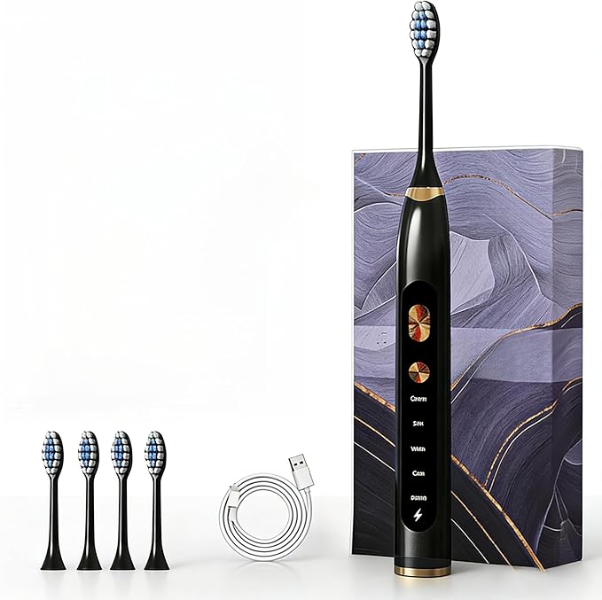 Magnetic Levitation Sonic Adult Electric Toothbrush USB Charging Fully Automatic Vibrating Soft Bristled Toothbrush Provide 5 Cleaning Modes 3 Intensities 4 Soft Brush Heads. (Midnight Darkness)