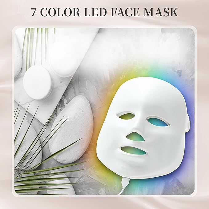 LED Face Mask Light Therapy Red Light Therapy Mask with 7 Colors 850nm Infrared &amp Red Light Therapy for Face Portable Anti-Aging Skin Rejuvenation Tool with Timer for Home Use