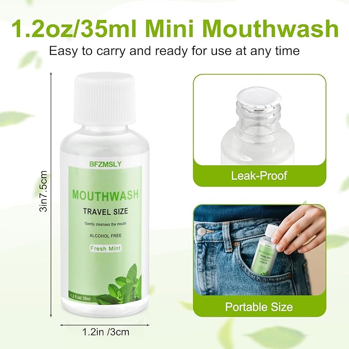 100 Pc Travel Size Mouthwash 1.2oz/35ml Mini Mouthwash Alcohol-Free Portable Oral Rinse for Travel Hotels On-The-Go (Mint)
