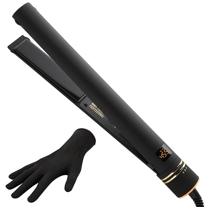 HOT TOOLS Professional Nano Ceramic Extra Long Tapered Curling Iron for Shiny Curls 3/4 to 1 1/4 in &amp Hot Tools Pro Artist Black Gold Evolve Ionic Salon Hair Flat Iron | Long-Lasting Finish
