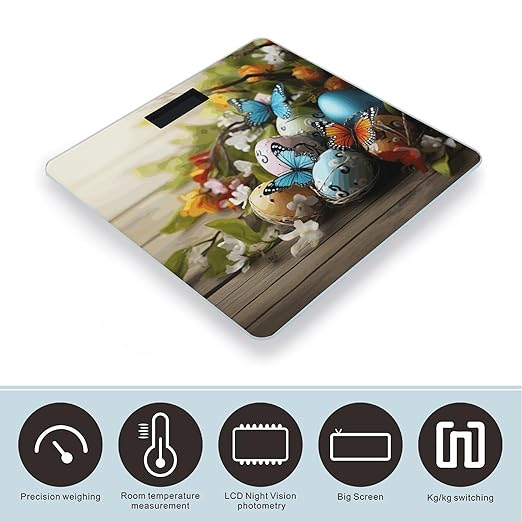 Easter Eggs with Butterfly Bathroom Scale for Body Weight Bathroom Weighing Scale with Backlit LCD Display Highly Accurate Measures Weight Up to 180kg