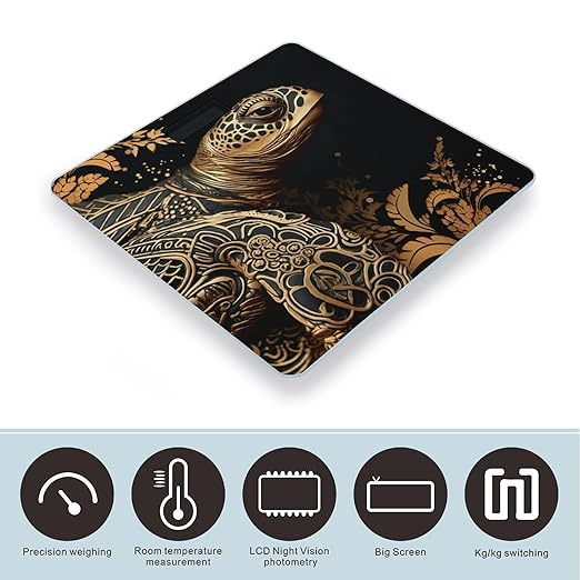 Black and Gold Sea Turtle Pattern Digital Bathroom Scale for Body Weight Weighing Scale with Backlit LCD Display High Precision Measurements &amp Measures Weight Up to 180kg