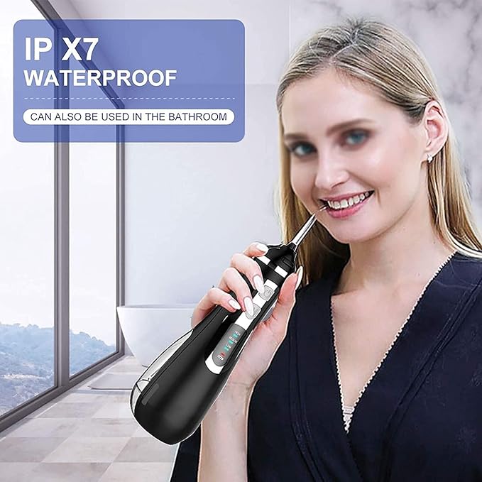 Water Flosser Portable Dental Oral Irrigator with 3 Modes 4 Replaceable Jet Tips Rechargeable Waterproof Teeth Cleaner for Home and Travel -200ml Detachable Reservoir(White)