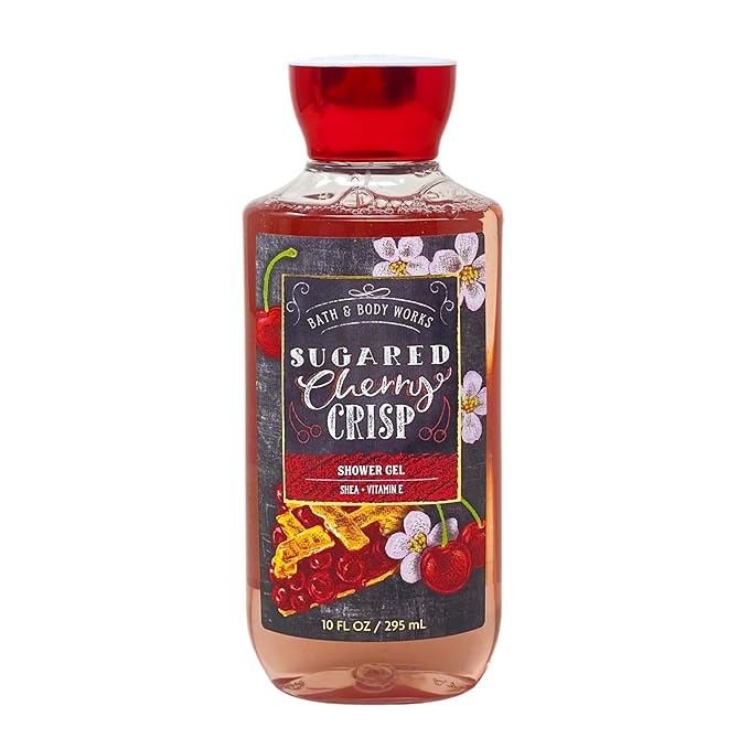 Bath &amp Body Works SUGARED CHERRY CRISP 2 Pack Shea + Vitamin E Shower Gel Bundle - 10 fl oz / 295 mL each