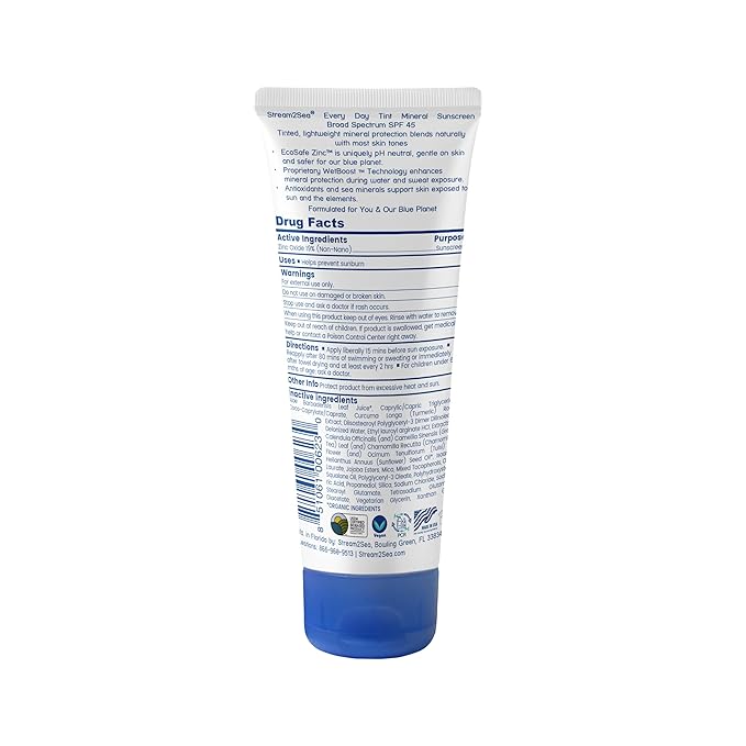 SPF 45 Every Day Tint Mineral Sunscreen | 2.5 Fl Oz Biodegradable Paraben Free &amp Reef Safe | Non-Greasy Tinted Sunscreen For Face &amp Body Protection Against UVA &amp UVB