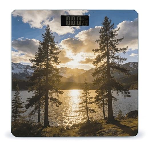 Gold Falling Between The Trees Weight ScaleClear LED Display Bathroom Digital Weighing ScaleTempered Glass Digital Bathroom Scale for Body Weight Capacity Up to 400 Lbs
