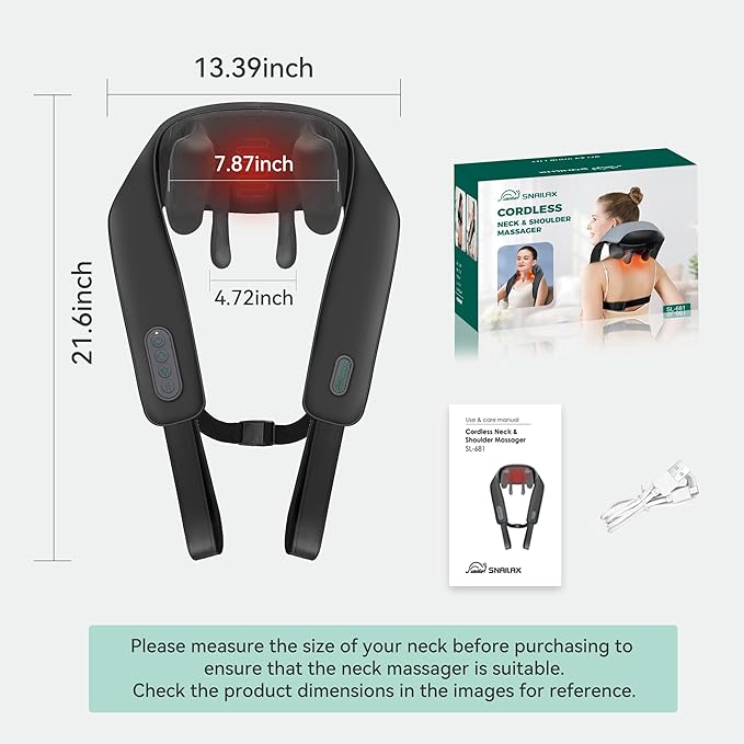 Snailax Cordless Neck Massager with Heat 4D Kneading Neck and Shoulder Massager Deep Tissue Shiatsu Back Massager Pillow 2 Heating LevelsGifts for Mom Dad