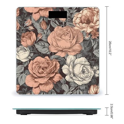 Hand Drawn Rose Pattern Scale for Body Weight Smart Scales Digital Bathroom Scale High Precision Weighing Scales with Large Display Weighing Machine for People