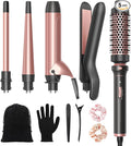 Wavytalk 5 in 1 Curling Iron Set with Thermal Brush and 4 Interchangeable Ceramic Curling Wands (0.5'-1.25') Instant Heat Up Hair Curling Iron Rose Gold