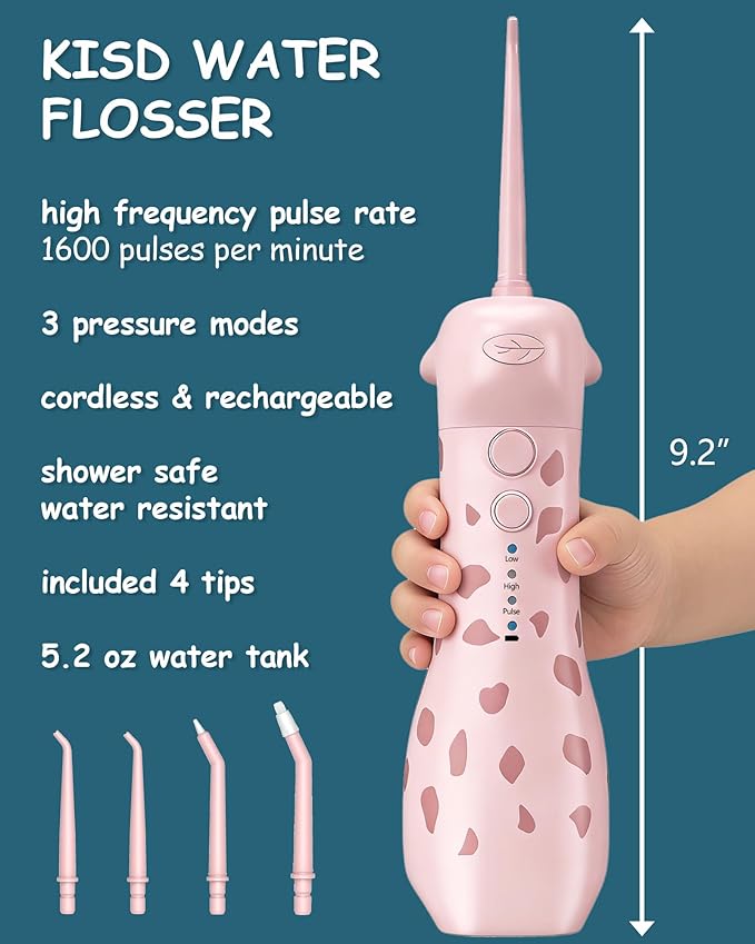 HUACOCARE Kids Water Flosser &amp Electric Toothbrush Combo | Giraffe &amp Monkey Design | 3 Gentle Modes &amp 2 Sonic Modes | All-in-One for Healthy Brushing Habits |Braces-Friendly | Gift for Boy