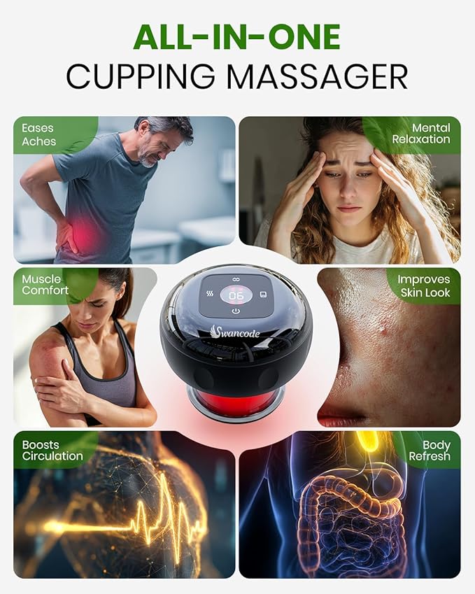 [4 Pack] 5-in-1 Smart Dynamic Cupping Set Electric Cupping Device with Red Light Heated Cupping Massager with 12-Level Suction &amp Heat Cupping Machine for Pain Relief Muscle Soreness Knots Ac