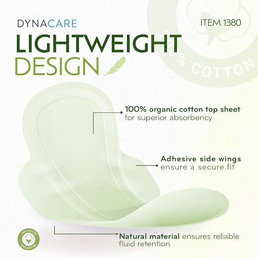 Dynarex DynaCare Organic Maxi Pads - Ultra-Thin with Wings - Organic Cotton Top Sheet Breathable Materials - Up to 8 Hours Protection - Individual Aluminum Wrappers - Case of 250