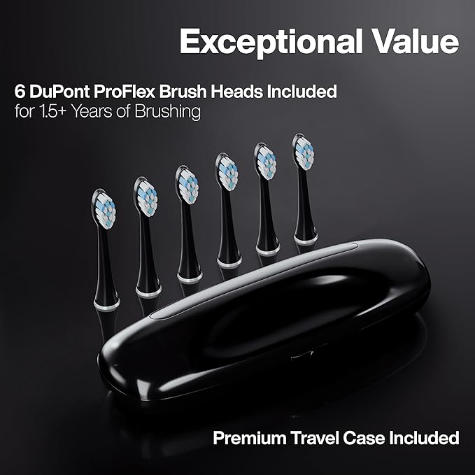 Aquasonic Black Series PRO – Ultra-Whitening Electric Toothbrush – 5 Modes &amp Smart Timers – Premium Travel Case &amp 6 Proflex Brush Heads – ADA Accepted Toothbrush