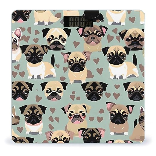 Cute Chihuahua Pug Pattern Scale for Body Weight Sturdy Tempered Glass Weighing Scales with LCD Display Accurate Digital Bathroom Scale Convenient Body Fat Smart Scales Easy Read