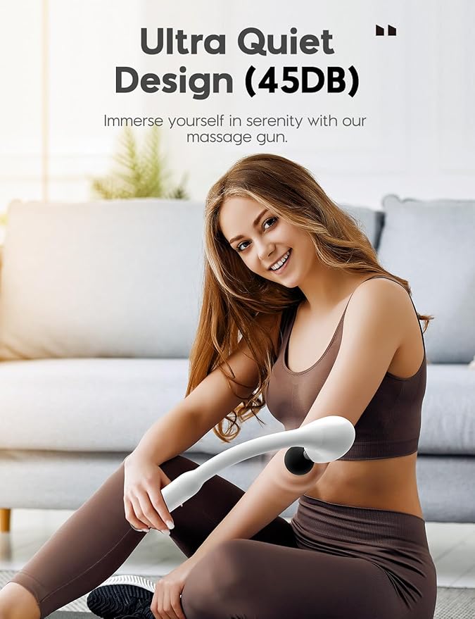 FVZ White Percussion Massage Gun with Upgraded Extension Handle 10MM Massage Gun Deep Tissue Muscles/Neck/Shoulders/Waist/Legs Massager Portable for Pain Relief