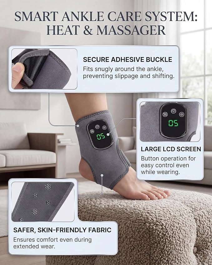 Triple Therapy Foot Massager Nerve Stimulator Portable Foots Renew Device Cordless Power Wrap Renew Device Method for Neuropathy with 3 Vibration and 5 Heat Level(2pcs)