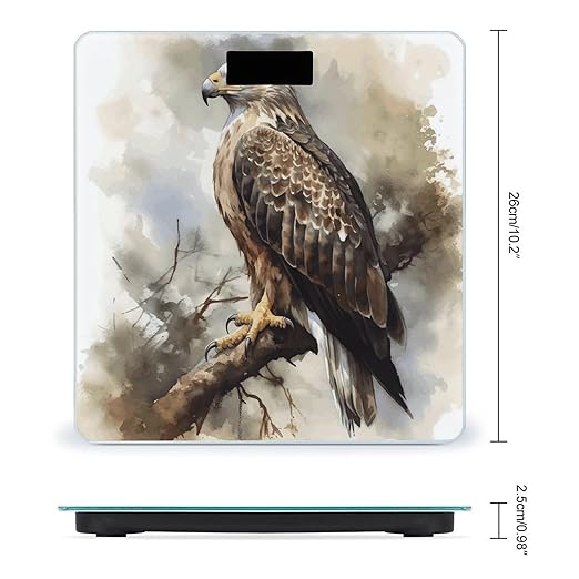 Watercolor of Hawk Sitting in The Tree Weight Scale Large Bathroom Scales Digital Weight with Bright LED Display Non Slip Automatic Weighing Scale Fashion Weighing Machine for Body