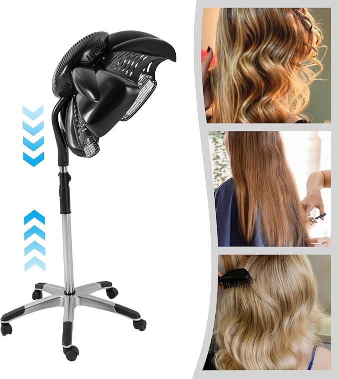 Standing Hair Steamer 1800W 4 Speed Professional Hair Perming Machine for Deep Conditioning Hair Hood Dryer Oil Heater w/LCD Panel Hooded &amp Rolling Floor Stand Base &amp Timer for Salon Home Spa