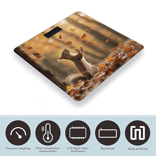 Squirrel and Leaves Bathroom Scale Ultra-Bright Liquid Crystal Screen Weight Scale Accurate Bathroom Body Scales for Body Weight Bathroom Pet Home Bedroom Gift-Giving