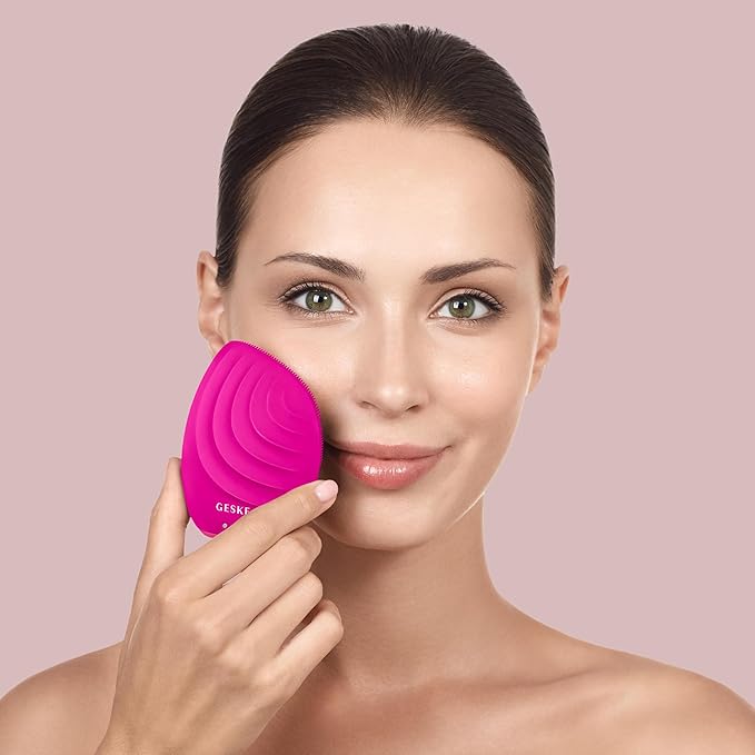 GESKE SmartAppGuided™ Sonic Facial Brush 5 in 1 | Vibrating Electric Facial Cleansing Brush | Soft Silicone Brush | Professional Facial Cleanser | Skin Cleanser &amp Exfoliator | Face Massager