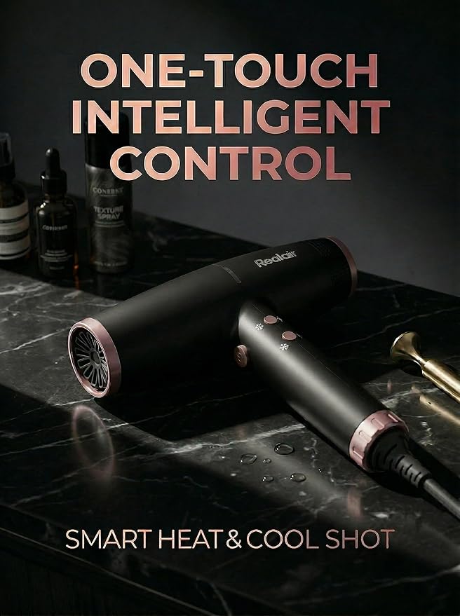 Professional Ionic Hair Dryer with Diffuser - Lightweight Compact Powerful &amp Fast Salon Blow Dryer with High Speed Brushless Motor for Travel Women &amp Men Ceramic Black JQ801