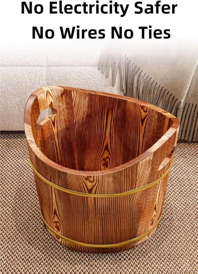 Solid Wood Foot Tub Wood Foot Wash Basin Solid Wood Handmade Soaking Basin Wood Spa Bucket for Massage Foot Bath Barrel Pedicure Soaking Feet Spa
