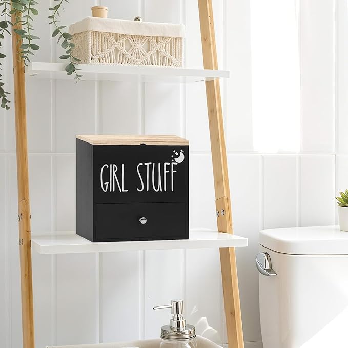 Tampon Holder for Bathroom Decor Feminine Product Organizer With Lid Shark Week Storage Pad Organize Case with lid Shark Week Tampon Storage Lady Stuff Box for Bathroom Accessories (Black)
