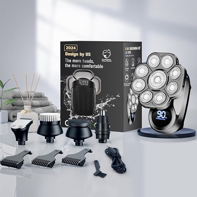 9D Electric Head Shavers for Bald Men Upgraded 5-in-1 Waterproof Wet/Dry Grooming Kit Electric Shaver for Men Cordless Rechargeable Bald Head Razor for Home&ampTravel