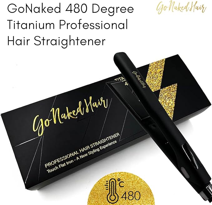 GoNaked Titanium Hair Straightener Professional Styling Tool for Hair Salon-Quality High Heat 480 Degree Flat Iron with Carrying Case 1.25 Floating Titanium Plates