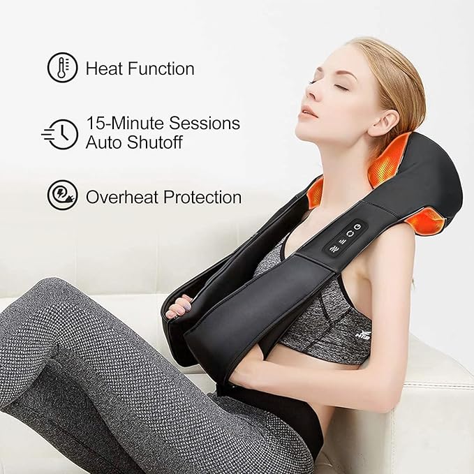 Medcursor Neck Massager - Portable Electric Neck and Back Massager with Heat Deep Tissue 3D Kneading Pillow for Muscle Pain Relief Ideal Father’s Day Gift Not Cordless