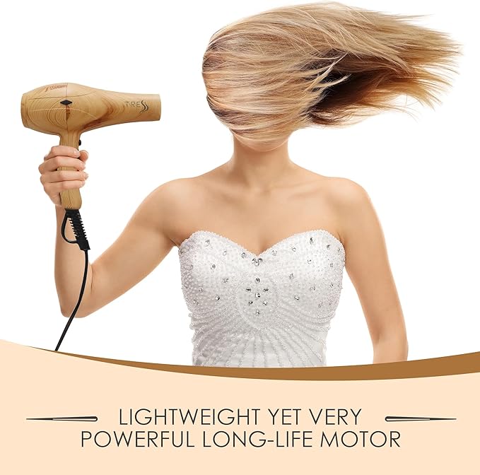 Mr Big Eco Pro Wood Grain Hair Dryer – Innovative Wood Look Design Multiple Speed &amp Heat Settings Cool Shot Button 2 Concentrator Nozzles – Fast Drying Frizz Control