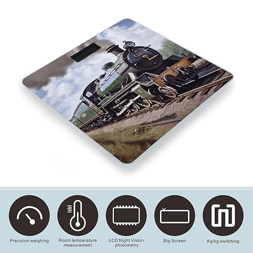 Steam Locomotive Train Bathroom Scale Rounded Smart Scale for Body Weight Automatic Power On/Off Weight Scales Accurate Bathroom Digital Scales for Pet Home Bedroom Kitchen