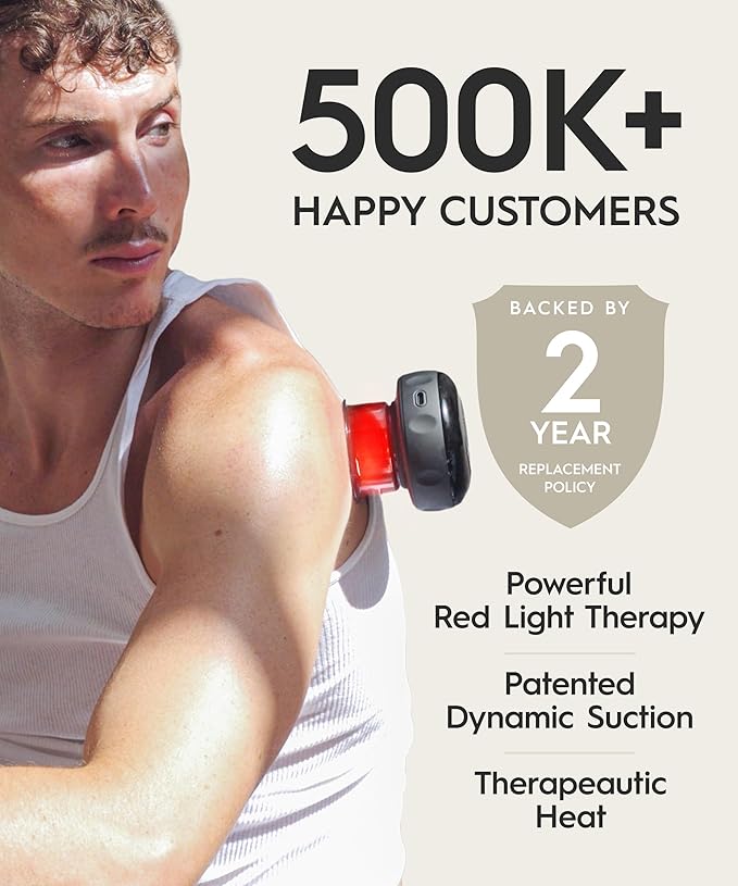 REVO The Original 4-in-1 Smart Cupping Therapy Massager Red Light Therapy for Targeted Pain Relief Knots Aches Muscle Soreness Circulation &amp Tighter Skin Portable Cupping Kit (Four Pack)
