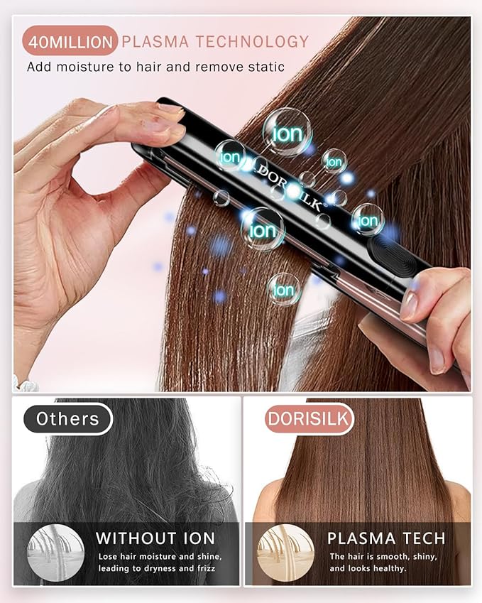 DORISILK 500 Degree High Temp Professional Hair Straightener30s Fast Heating Ceramic Flat Iron 2 in 1 Hair Straightener and CurlerPlasma Flat Iron Get Frizz-Free Dual Voltage for Travel Using