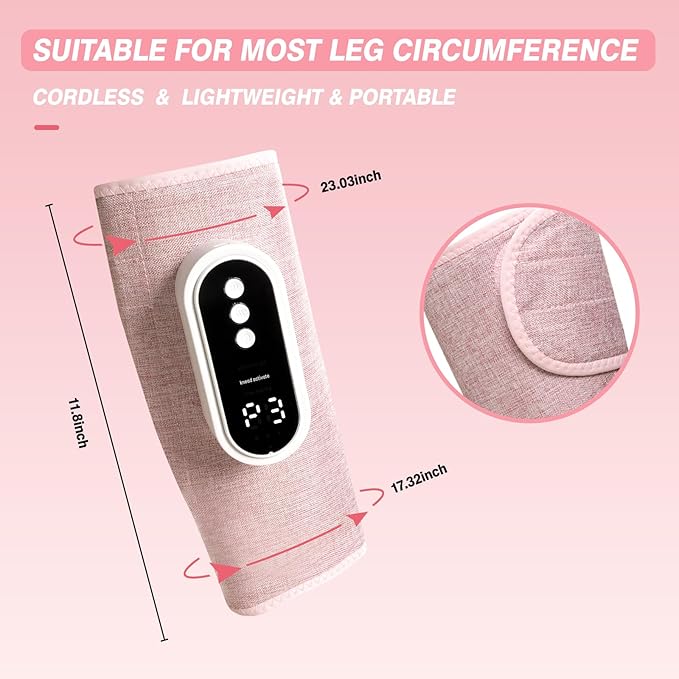 Air Compression Leg Massager Cordless Leg Compression Massager for Circulation with 3 Modes and Heat Easy to use Muscle Relaxation (Pair) (Pink)