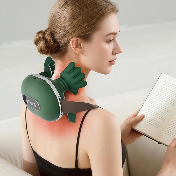 4D Kneading Heated Neck Massager Shiatsu Deep Tissue Massage Pillow for Shoulder and Back Portable Cordless Electric Massager with Human Hand Simulation for Muscle Relax