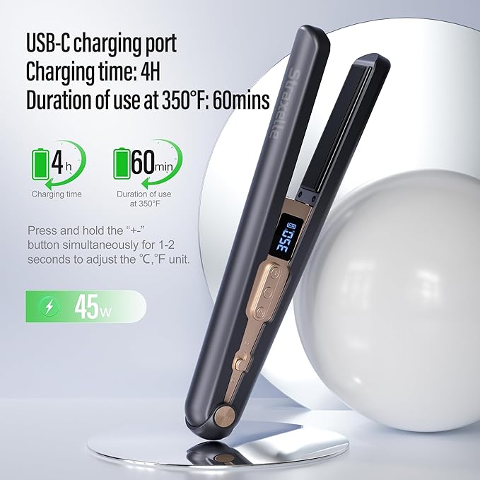 2-in-1 Cordless Hair Straightener and Curler Adjustable 350°F-420°F 20s Heat-Up/LED Display/10000mAh BatteryCordless Flat Iron Travel Safe Ceramic Plates for Fine to Thick Hair