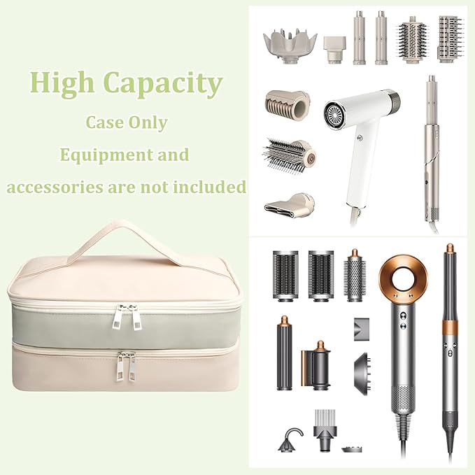 Travel Carrying Case for Shark Flex Style Double Layer Storage Case for Shark SpeedStyle Hair Dryer Attachments Waterproof PU Leather Organizer Bag for Shark Airwrap Styler (Gray&ampWhite)