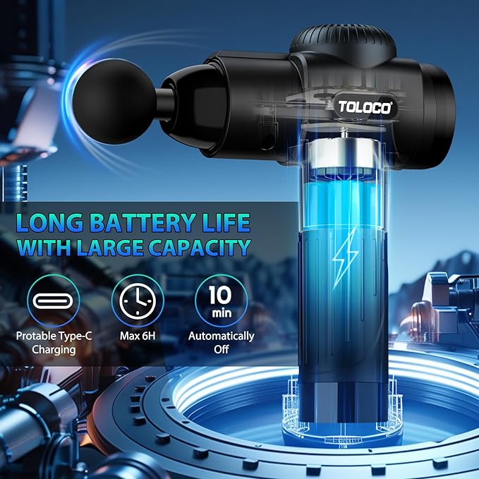 TOLOCO Massage Gun Deep Tissue Back Massage for Athletes for Pain Relief Percussion Massager with 10 Massages Heads &amp Silent Brushless Motor Valentines Day Gifts for Him Her Black
